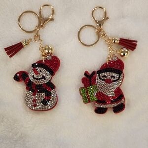 Festive Snowman and Santa Keychain Set
